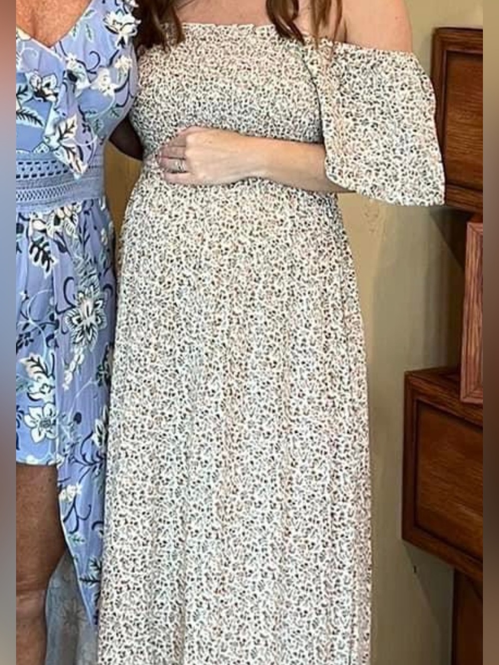 Pinkblush Maternity Off-Shoulder Floral Maxi Dress in Cream